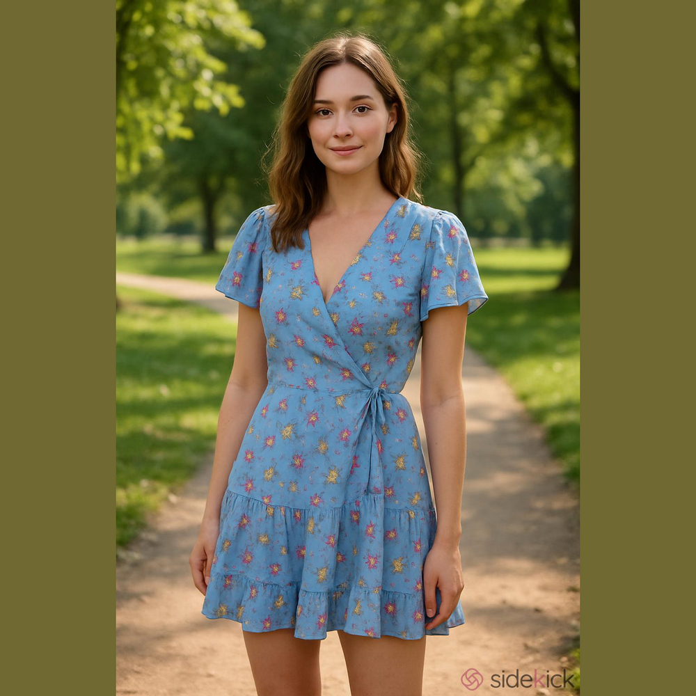 Altar'd State Blue Floral Romper S Flutter Sleeve Ruffle Lined V-Neck Button